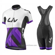 2017 Abbigliamento Ciclismo Donne Liv Race Day Bianco e Viola Manica Corta e Salopette