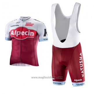 2017 Abbigliamento Ciclismo Katusha Alpecin Rosso e Bianco Manica Corta e Salopette