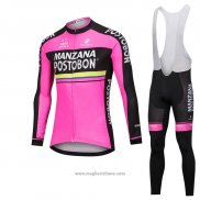 2018 Abbigliamento Ciclismo Manzana Postobon Rosa Manica Lunga e Salopette