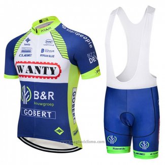 2018 Abbigliamento Ciclismo Wanty Blu e Bianco Manica Corta e Salopette