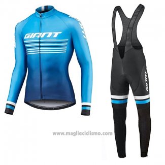 2019 Abbigliamento Ciclismo Giant Race Day Blu Manica Lunga e Salopette