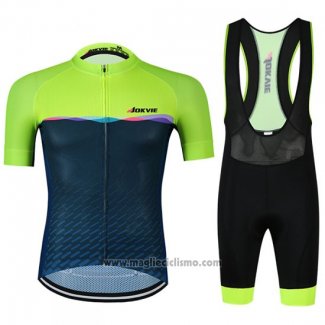 2019 Abbigliamento Ciclismo Jokvie Verde Spento Blu Manica Corta e Salopette