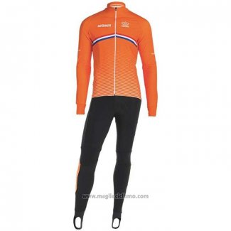 2019 Abbigliamento Ciclismo Paesi Bassi Arancione Manica Lunga e Salopette