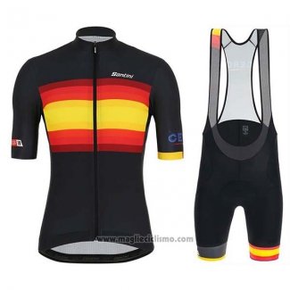 2019 Abbigliamento Ciclismo Spagna Nero Rosso Giallo Manica Corta e Salopette