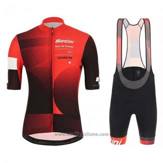 2019 Abbigliamento Ciclismo Tour de Suisse Rosso Nero Manica Corta e Salopette