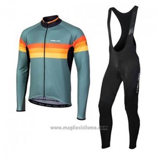 2020 Abbigliamento Ciclismo Nalini Verde Arancione Manica Lunga e Salopette