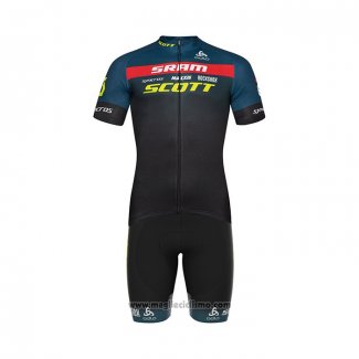 2022 Abbigliamento Ciclismo Scott Sram Nero Blu Manica Corta e Salopette