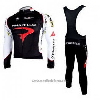 2010 Abbigliamento Ciclismo Pinarello Nero e Bianco Manica Lunga e Salopette