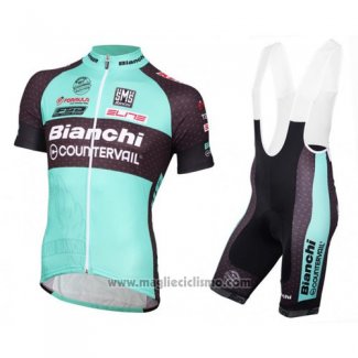 2016 Abbigliamento Ciclismo Bianchi Mtb Azzurro e Nero Manica Corta e Salopette