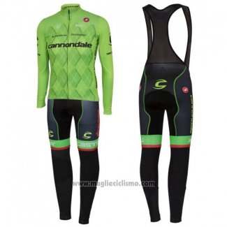 2016 Abbigliamento Ciclismo Cannondale Nero e Verde Manica Lunga e Salopette