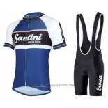 2016 Abbigliamento Ciclismo Santini Bianco e Blu Manica Corta e Salopette