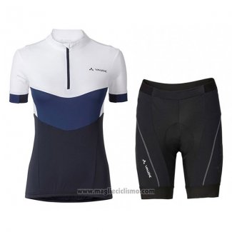 2017 Abbigliamento Ciclismo Donne Vaude Bianco e Blu Manica Corta e Salopette