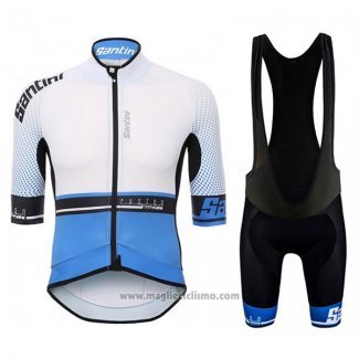 2017 Abbigliamento Ciclismo Santini Photon Blu e Bianco Manica Corta e Salopette