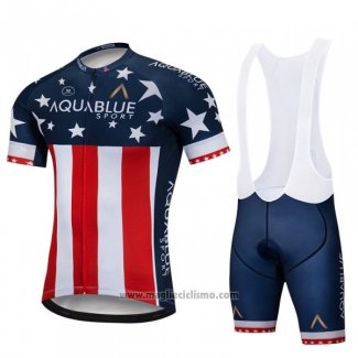 2018 Abbigliamento Ciclismo Aqua Blue Sport Campione USA Manica Corta e Salopette