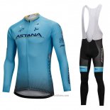 2018 Abbigliamento Ciclismo Astana Blu Manica Lunga e Salopette