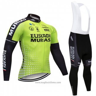 2018 Abbigliamento Ciclismo Euskadi Murias Verde e Nero Manica Lunga e Salopette