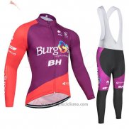 2019 Abbigliamento Ciclismo Burgos BH Viola Rosso Manica Lunga e Salopette