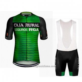 2019 Abbigliamento Ciclismo Caja Rural Verde Nero Manica Corta e Salopette