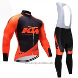 2019 Abbigliamento Ciclismo KTM Nero Arancione Manica Lunga e Salopette