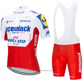 2020 Abbigliamento Ciclismo Deceuninck Quick Step Bianco Rosso Manica Corta e Salopette