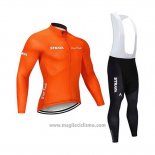 2020 Abbigliamento Ciclismo STRAVA Arancione Manica Lunga e Salopette