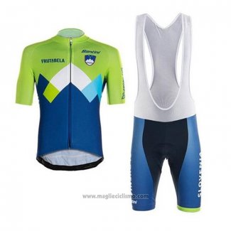 2020 Abbigliamento Ciclismo Slovenia Verde Blu Manica Corta e Salopette