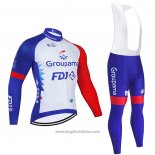 2021 Abbigliamento Ciclismo Groupama-FDJ Blu Bianco Rosso Manica Lunga e Salopette