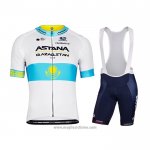 2022 Abbigliamento Ciclismo Astana Bianco Blu Manica Corta e Salopette
