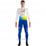 2022 Abbigliamento Ciclismo Direct Energie Bianco Giallo Blu Manica Lunga e Salopette