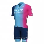 2022 Abbigliamento Ciclismo Hagens Berman Axeon Fuxia Celeste Manica Corta e Salopette