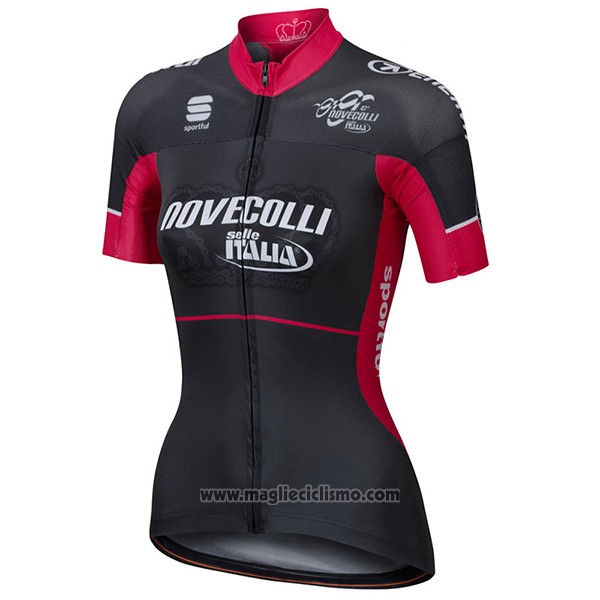 2017 Abbigliamento Ciclismo Donne Nove Colli Nero e Rosso Manica Corta e Salopette