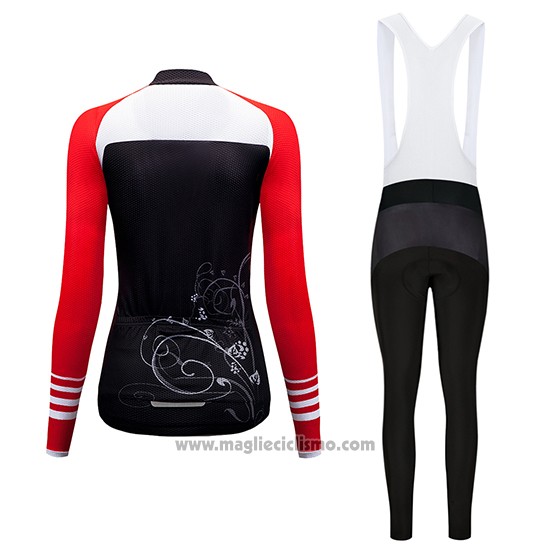2019 Abbigliamento Ciclismo Donne Dirty Snow Rosso Bianco Nero Manica Lunga e Salopette