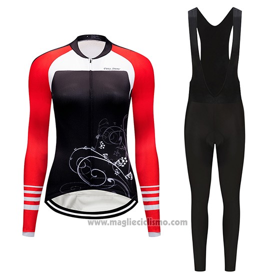 2019 Abbigliamento Ciclismo Donne Dirty Snow Rosso Bianco Nero Manica Lunga e Salopette
