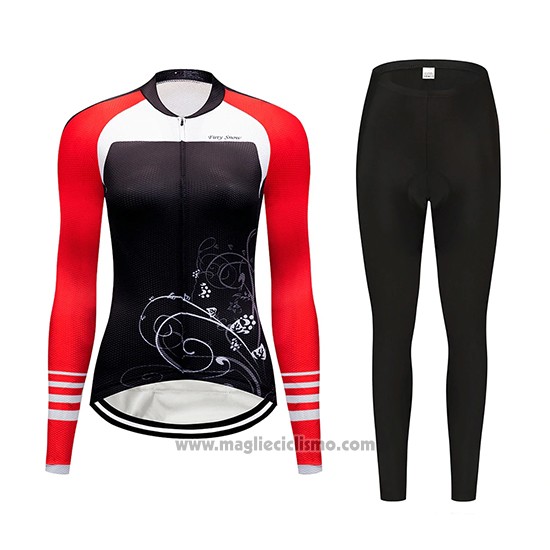 2019 Abbigliamento Ciclismo Donne Dirty Snow Rosso Bianco Nero Manica Lunga e Salopette