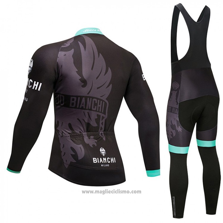 2018 Abbigliamento Ciclismo Bianchi Nero e Blu Manica Lunga e Salopette