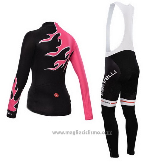 2014 Abbigliamento Ciclismo Donne Castelli Rosso e Nero Manica Lunga e Salopette