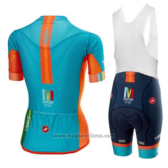 2018 Abbigliamento Ciclismo Donne Castelli Maratona Dles Dolomites-Enel Blu Arancione Manica Corta e Salopette
