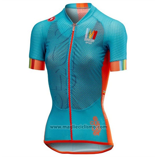 2018 Abbigliamento Ciclismo Donne Castelli Maratona Dles Dolomites-Enel Blu Arancione Manica Corta e Salopette