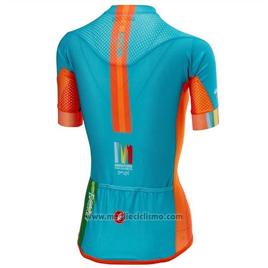 2018 Abbigliamento Ciclismo Donne Castelli Maratona Dles Dolomites-Enel Blu Arancione Manica Corta e Salopette