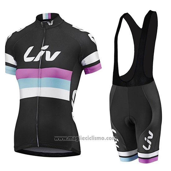 2019 Abbigliamento Ciclismo Donne Liv Nero Bianco Viola Manica Corta e Salopette