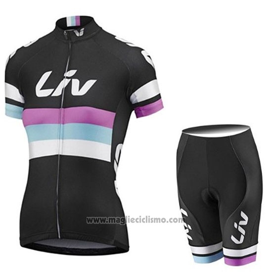 2019 Abbigliamento Ciclismo Donne Liv Nero Bianco Viola Manica Corta e Salopette
