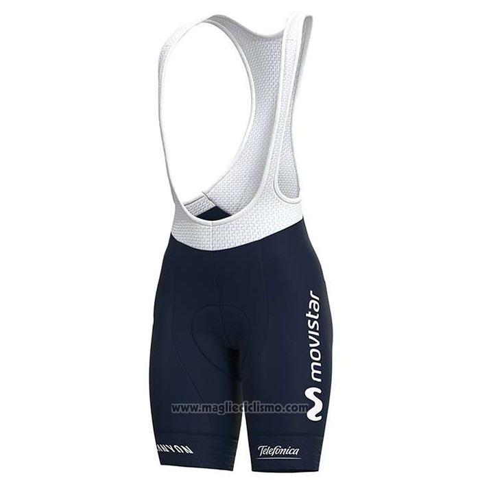 2020 Abbigliamento Ciclismo Donne Movistar Bianco Blu Manica Corta e Salopette