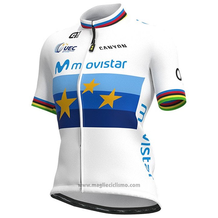 2021 Abbigliamento Ciclismo Donne Movistar Campione Europa Manica Corta e Salopette