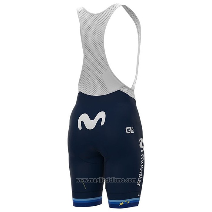 2021 Abbigliamento Ciclismo Donne Movistar Campione Europa Manica Corta e Salopette
