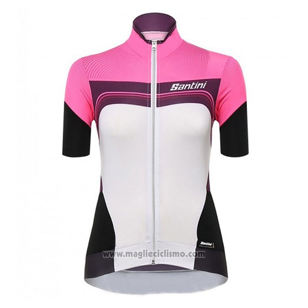 2017 Abbigliamento Ciclismo Donne Santini Queen Of The Mountains Bianco e Rosa Manica Corta e Salopette
