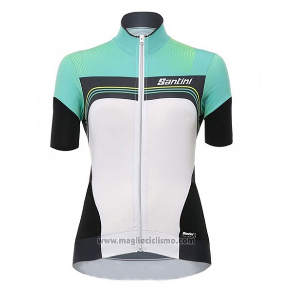 2017 Abbigliamento Ciclismo Donne Santini Queen Of The Mountains Bianco e Verde Manica Corta e Salopette