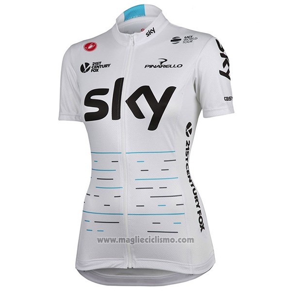 2017 Abbigliamento Ciclismo Donne Sky Bianco Manica Corta e Salopette