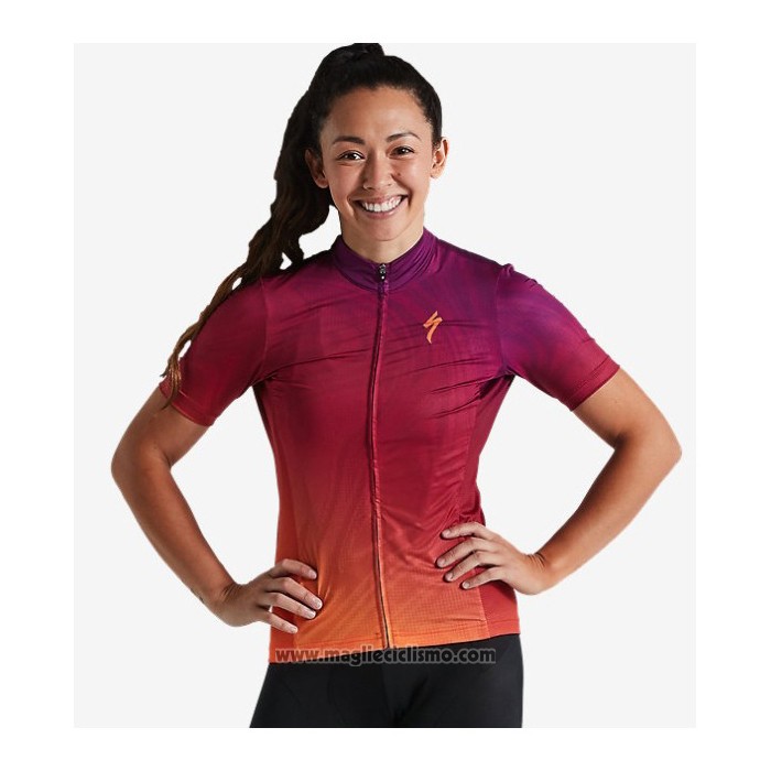 2021 Abbigliamento Ciclismo Donne Specialized Rosso Arancione Manica Corta e Salopette