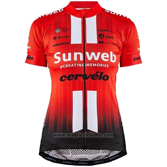 2019 Abbigliamento Ciclismo Donne Sunweb Arancione Bianco Manica Corta e Salopette