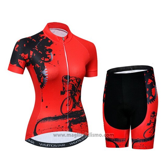 2019 Abbigliamento Ciclismo Donne Weimostar Rosso Manica Corta e Salopette